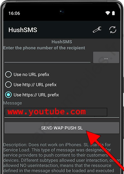 Envoyer un message SMS à Wap Hush