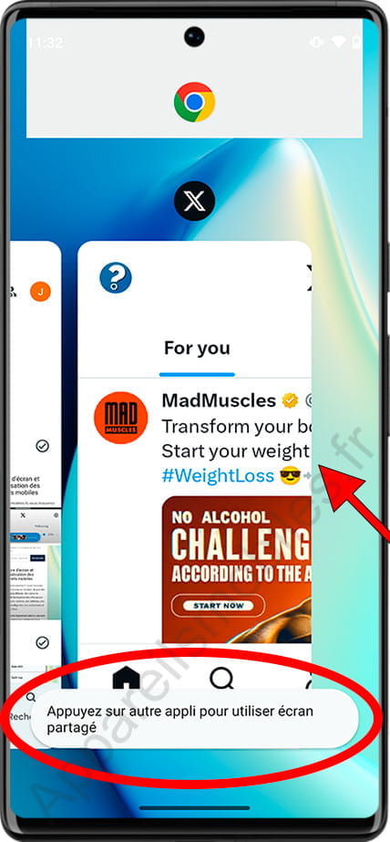 Appuyez sur une autre application pour utiliser l'écran part