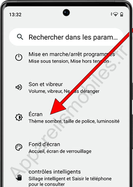 Paramètres de l'écran Android