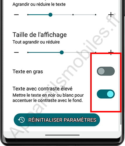 Texte gras et contrasté sur Android