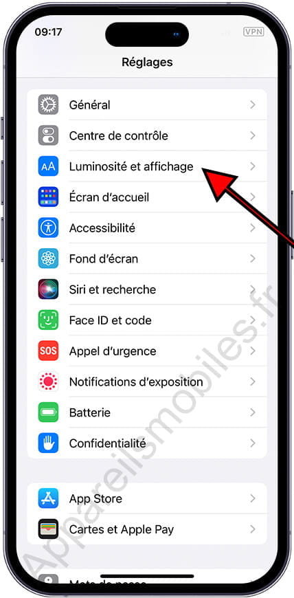 Luminosité et affichage de l'iPhone