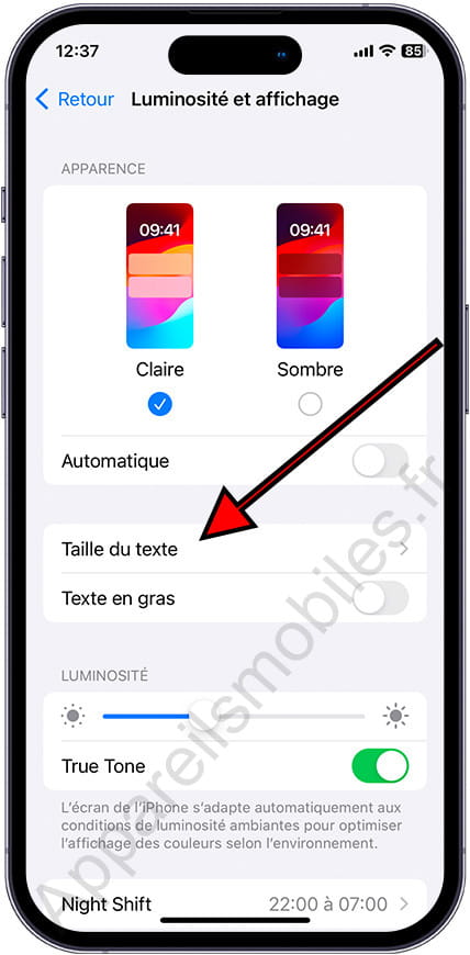 Taille du texte iPhone