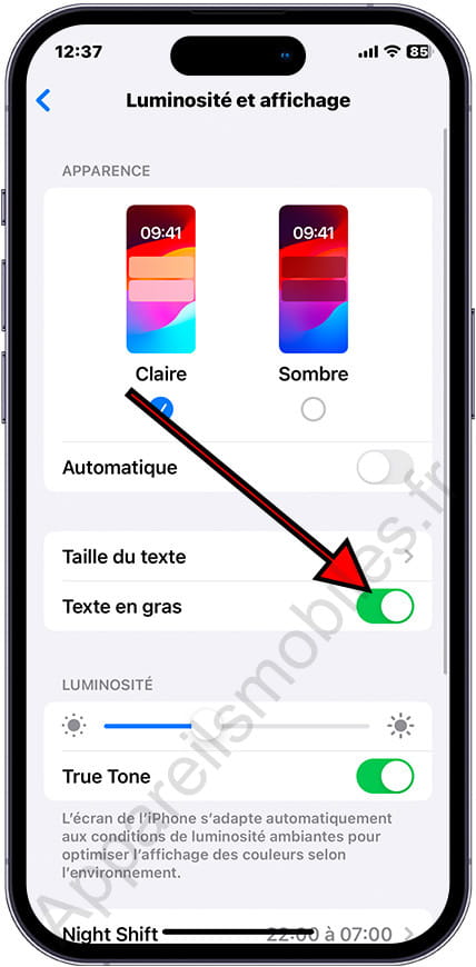 Texte en gras sur iPhone