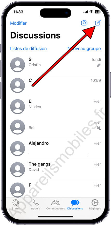 Nouvelle conversation WhatsApp sur iPhone