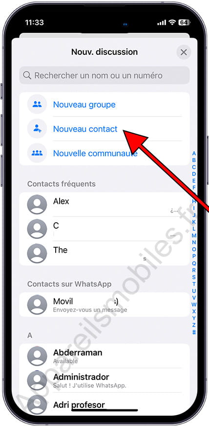 Nouveau contact WhatsApp iPhone