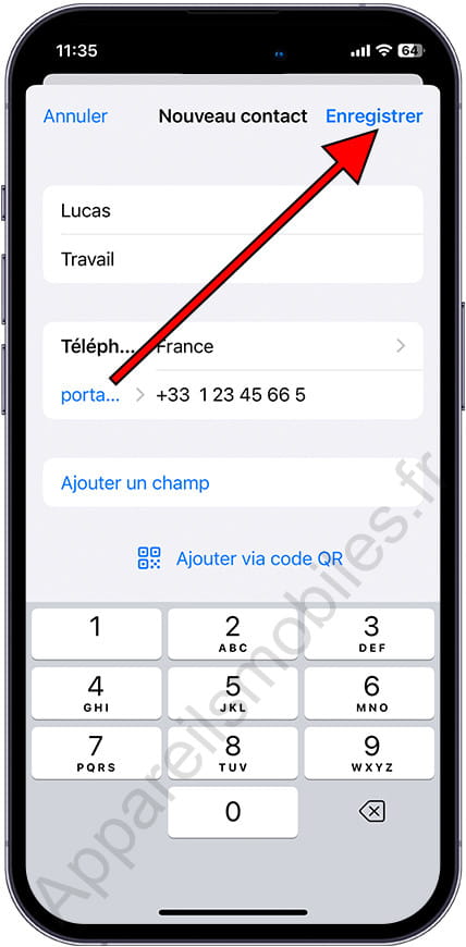 Enregistrer le contact WhatsApp iPhone