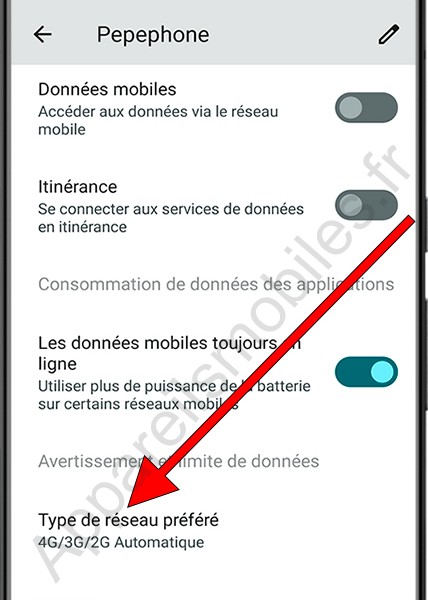 Type de réseau préféré Android