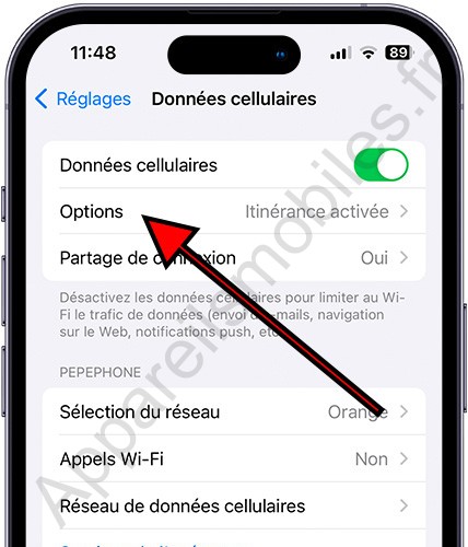 Options de données mobiles iPhone