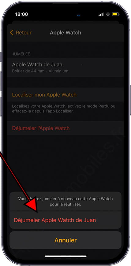 Confirmer la dissociation de l'Apple Watch