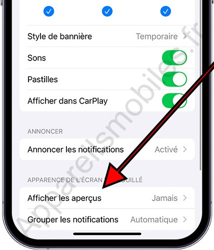 Aperçu des notifications d'application sur iPhone