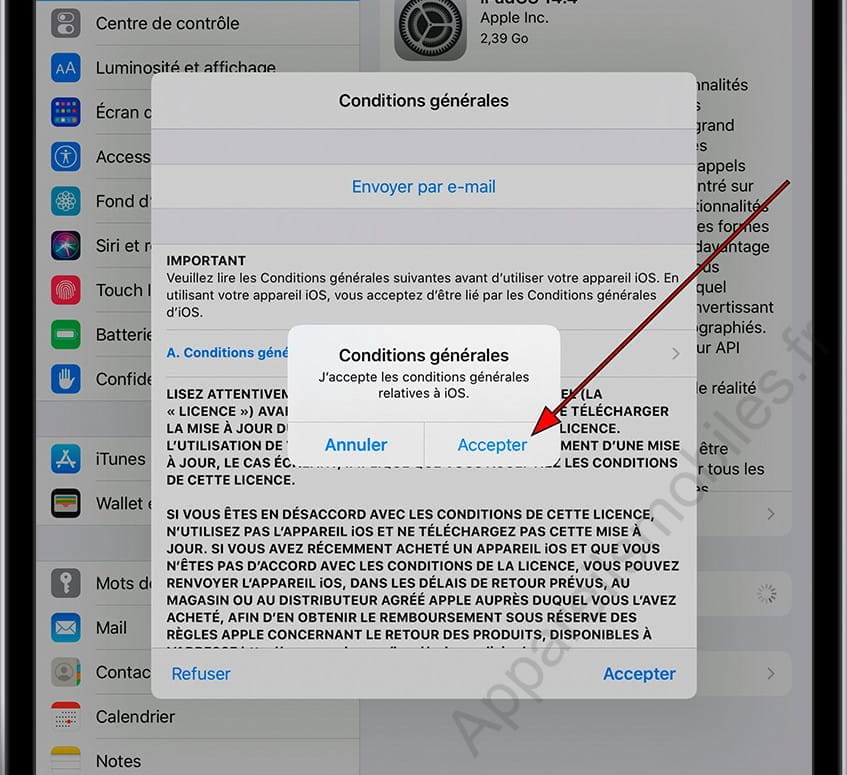 Accepter les termes et conditions iPad