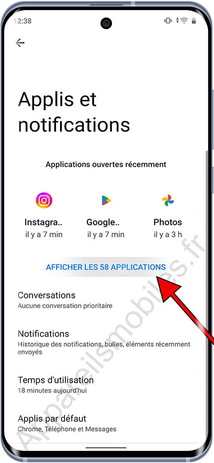 Afficher applications Android