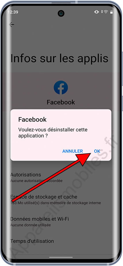 Confirmer la désinstallation de l'application Android