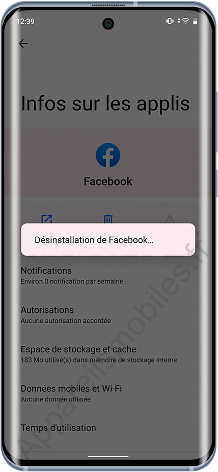 Désinstallation de l'application Android