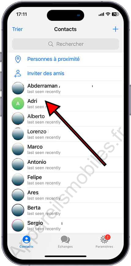 Contacts de télégramme sur iPhone