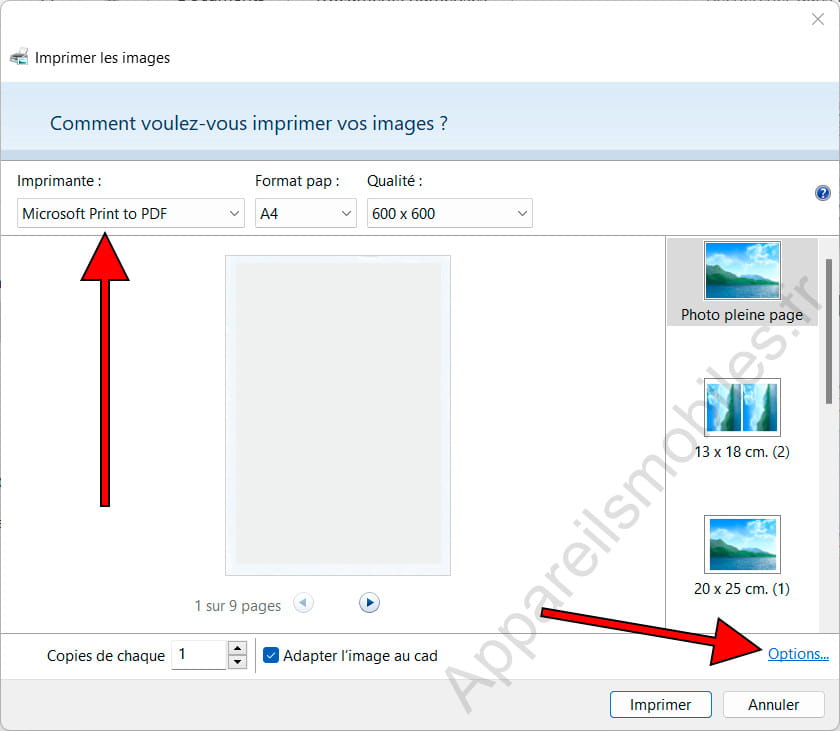 Imprimer des images dans PDF Windows