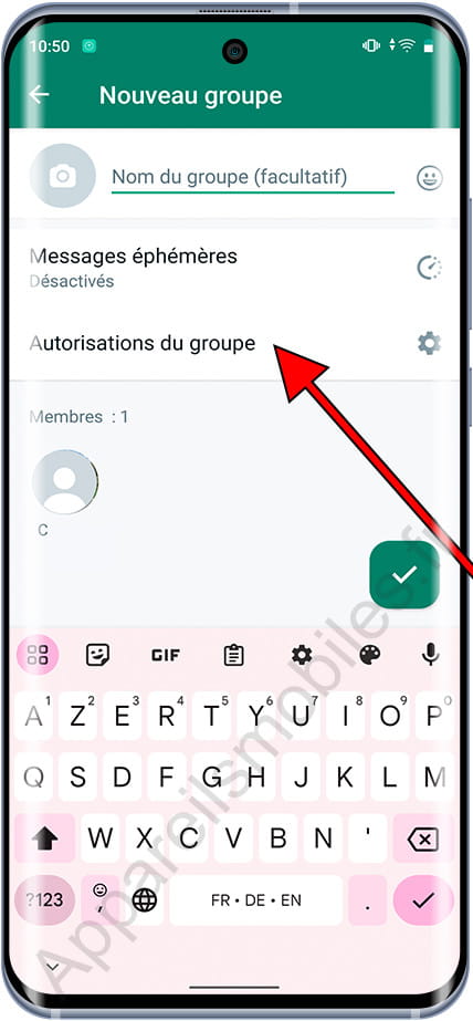 Autorisations du groupe WhatsApp