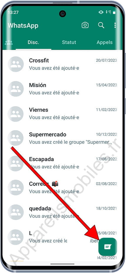 Bouton Démarrer une nouvelle conversation WhatsApp