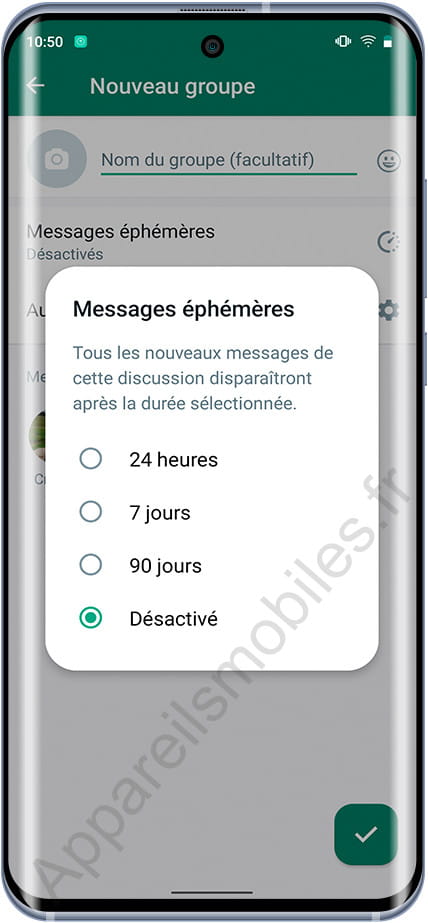 Configurer les messages WhatsApp temporaires