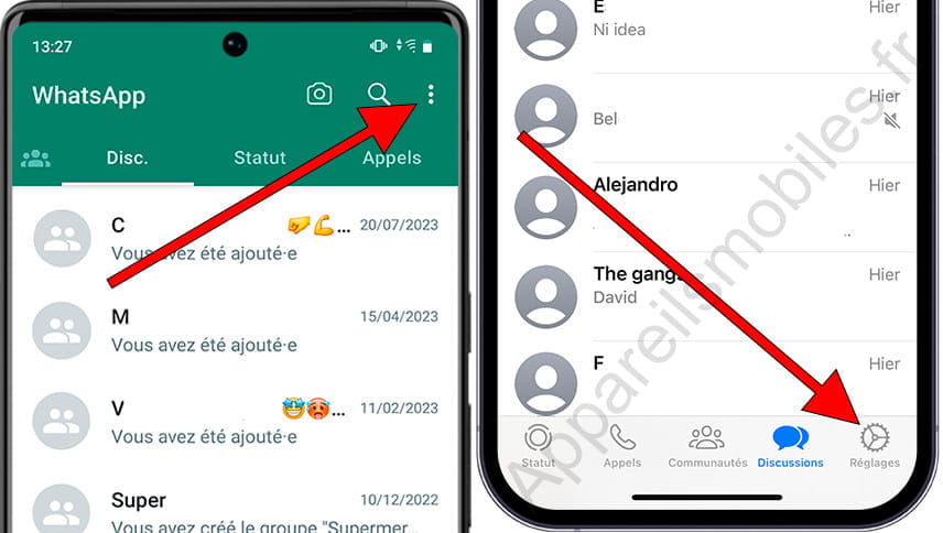 Ouvrez les réglages WhatsApp sur Android ou iPhone