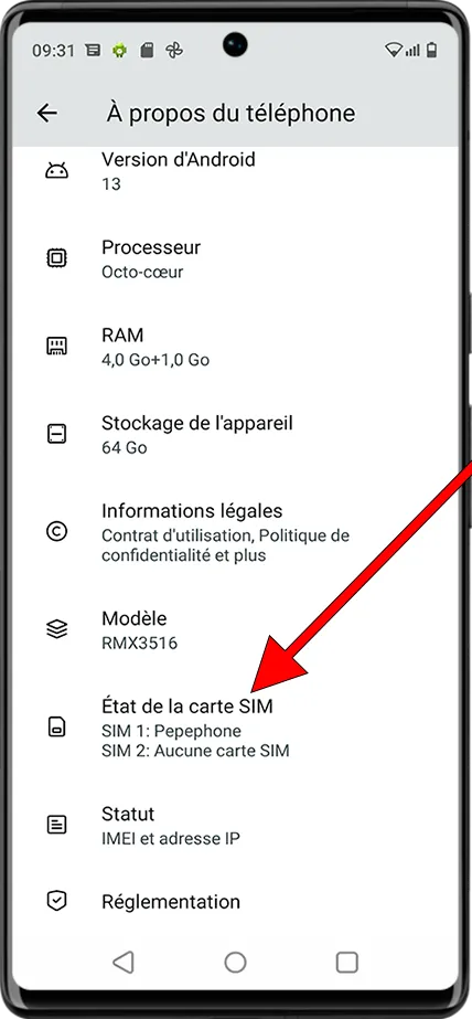 État de la carte SIM Android