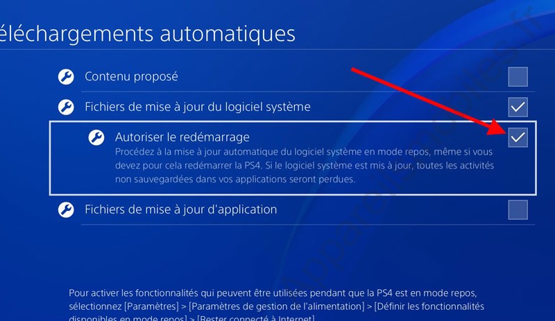 Autoriser le redémarrage automatique PlayStation 4