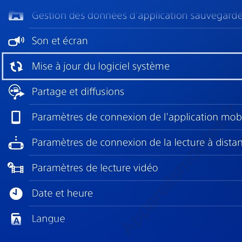 Mise à jour du logiciel système PS4