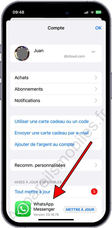 Liste des mises à jour disponibles de l'App Store