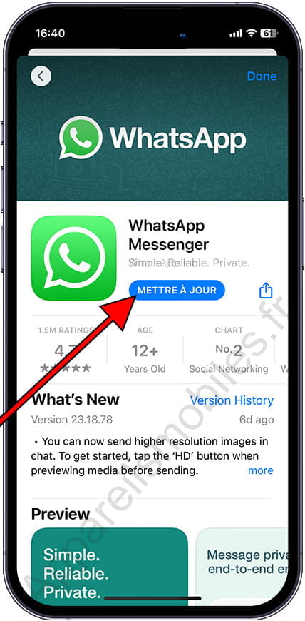 Mettre à jour WhatsApp iPhone