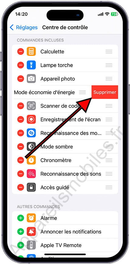 Supprimer une icône du Control Center