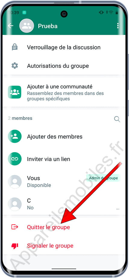 Quitter le groupe WhatsApp