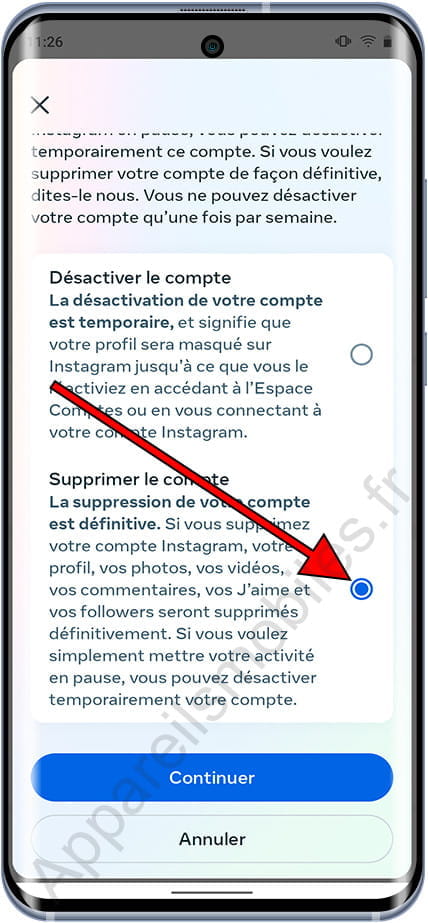 Supprimer le compte Instagram