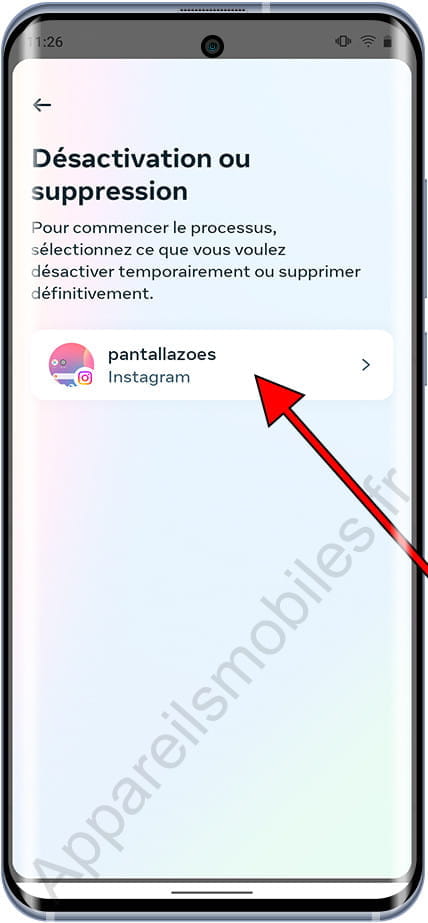 Choisissez le compte pour supprimer Instagram