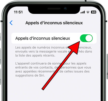 Activer appels d'inconnus silencieux iPhone