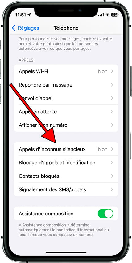 Appels d'inconnus silencieux iPhone