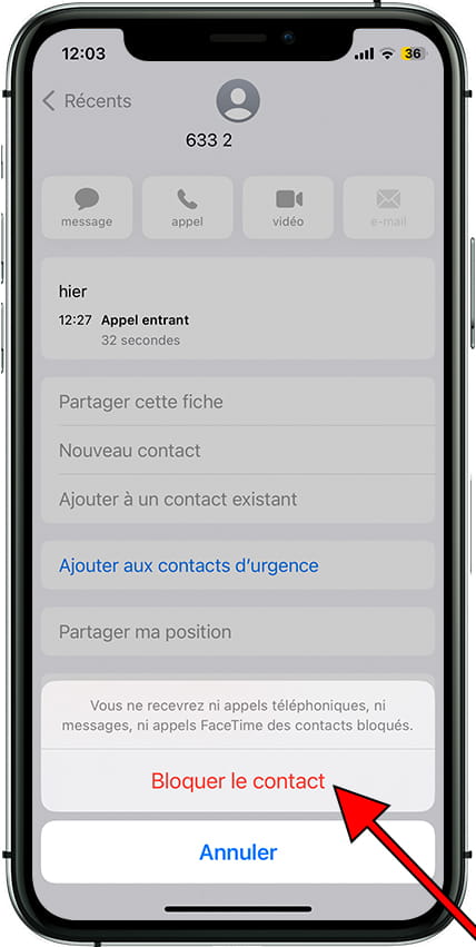 Confirmer le blocage du contact iOS