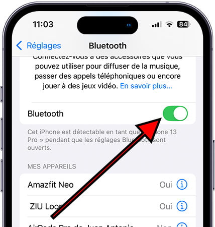 Activez le Bluetooth sur l'iPhone