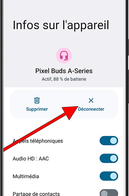 Déconnecter l'appareil Bluetooth sur Android