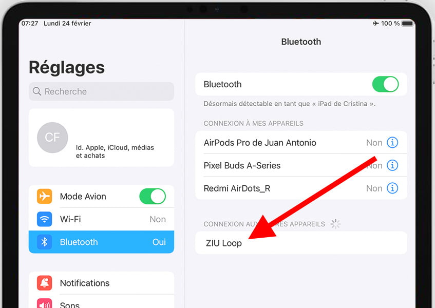 Sélectionner le périphérique Bluetooth sur iPhone