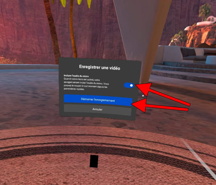 Message Démarrer l'enregistrement Oculus