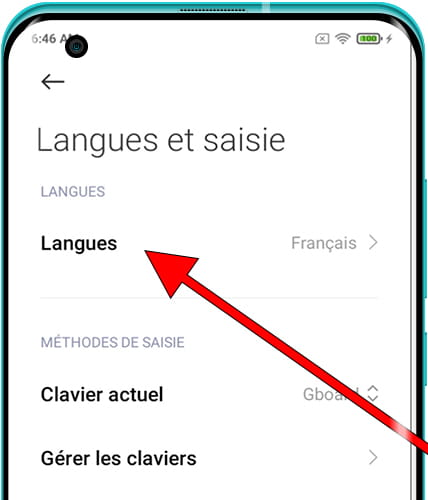 Menu Langues Android