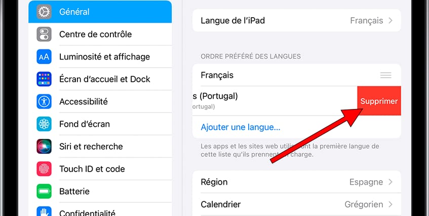 Supprimer la langue iOS