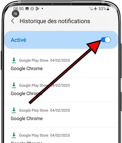 Activer l'historique des notifications Samsung