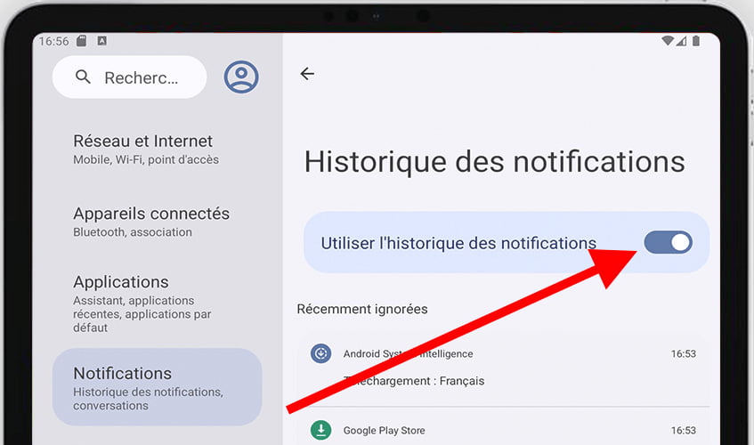 Activer l'historique des notifications Android