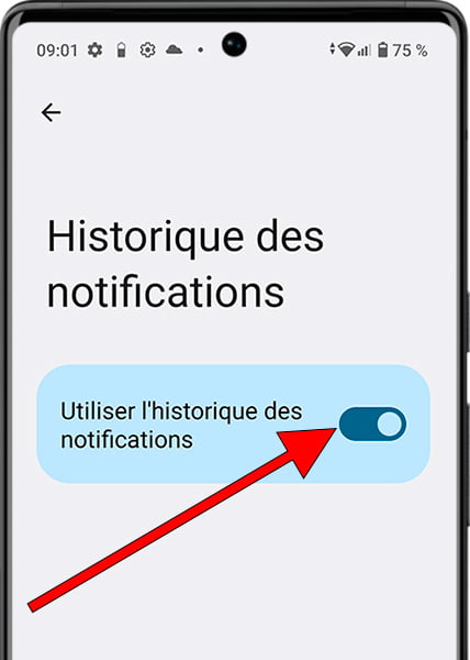 Activer l'historique des notifications Android