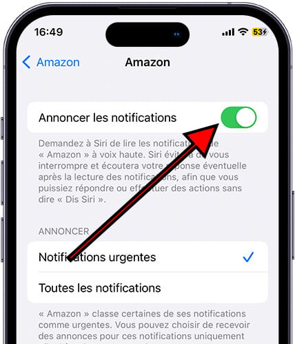 Activer les annonces de notifications iOS