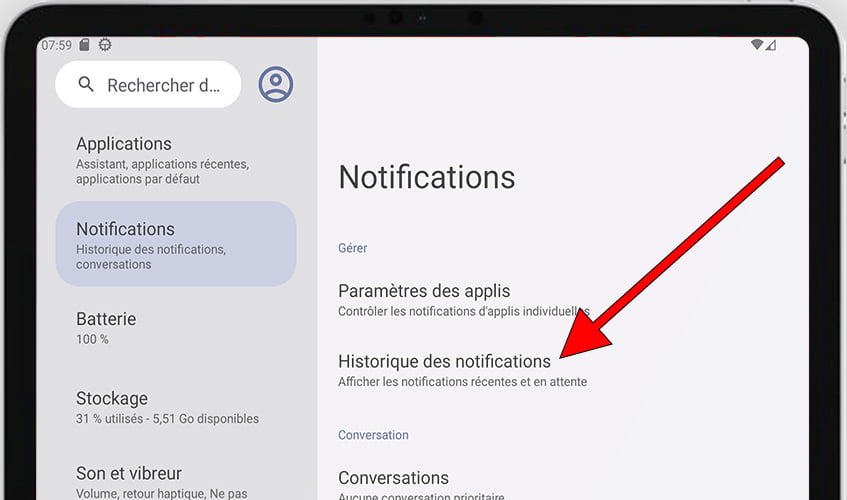 Historique des notifications Android