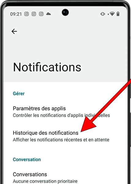 Historique des notifications Android