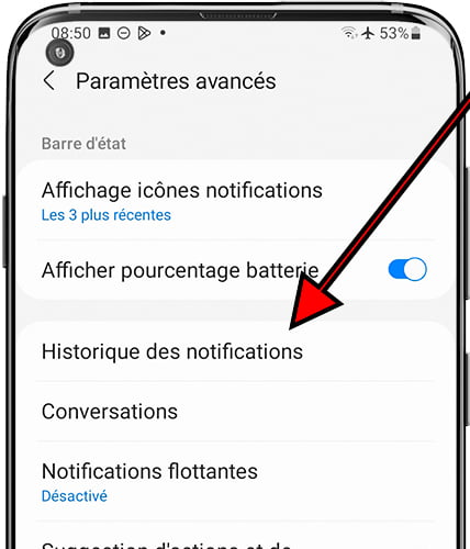<strong>Historique des notifications Samsung</strong>