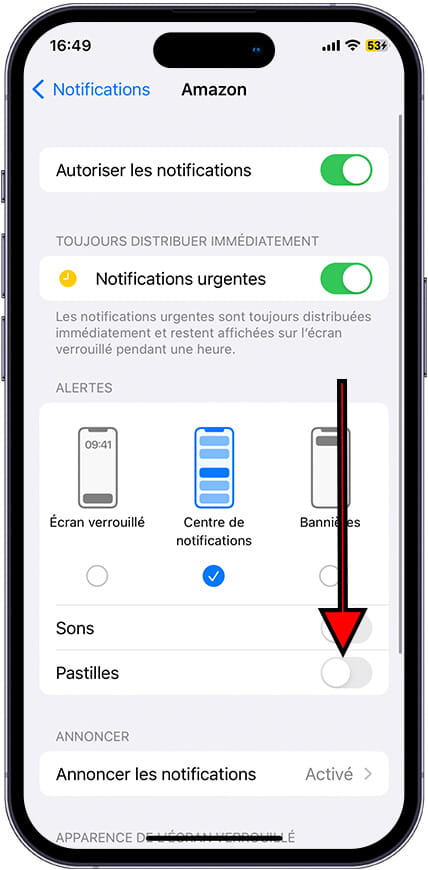 Pastilles notification iOS